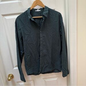 James Perse Dark green Teal Long-Sleeve Button down top shirt collared 1 small